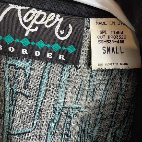 Vintage Roper Border Size Small Button Down Shirt Turquoise Black Aztec Western - Picture 3 of 6